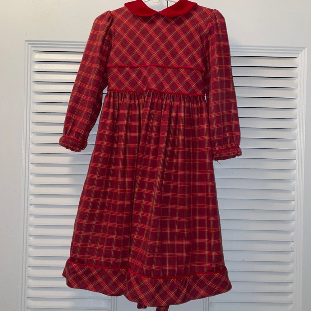 Beautiful Sophie Detts red plaid long sleeve dress SZ 4T -ties in back.